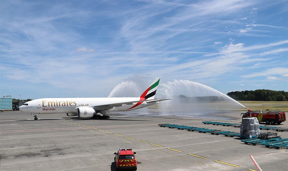 Emirates Skycargo Was Welcomed At Luxembourg Airport With The Traditional Water Salute. Picture: Claude Schmit