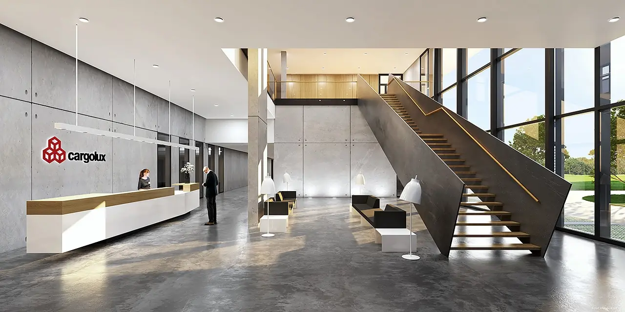 Rendering Of The Interior View Of The New Cargolux Headquarter At Luxembour Airport.